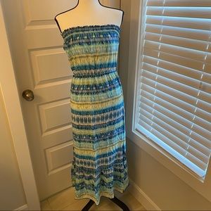 Speechless|| Blue/ green print tube top elastic waist maxi dress